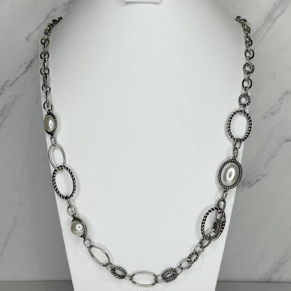Premier Designs Faux Pearl Silver Tone Necklace 40in ✨